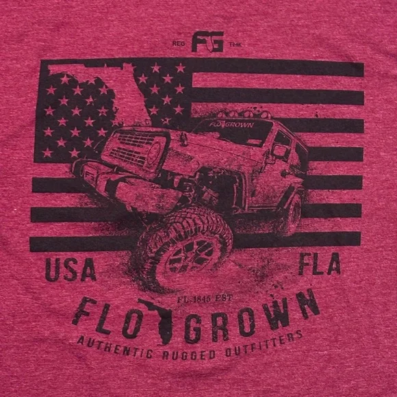 FLOGROWN Maroon Crew Neck Shirt USA Mud Truck Design - Picture 7 of 7